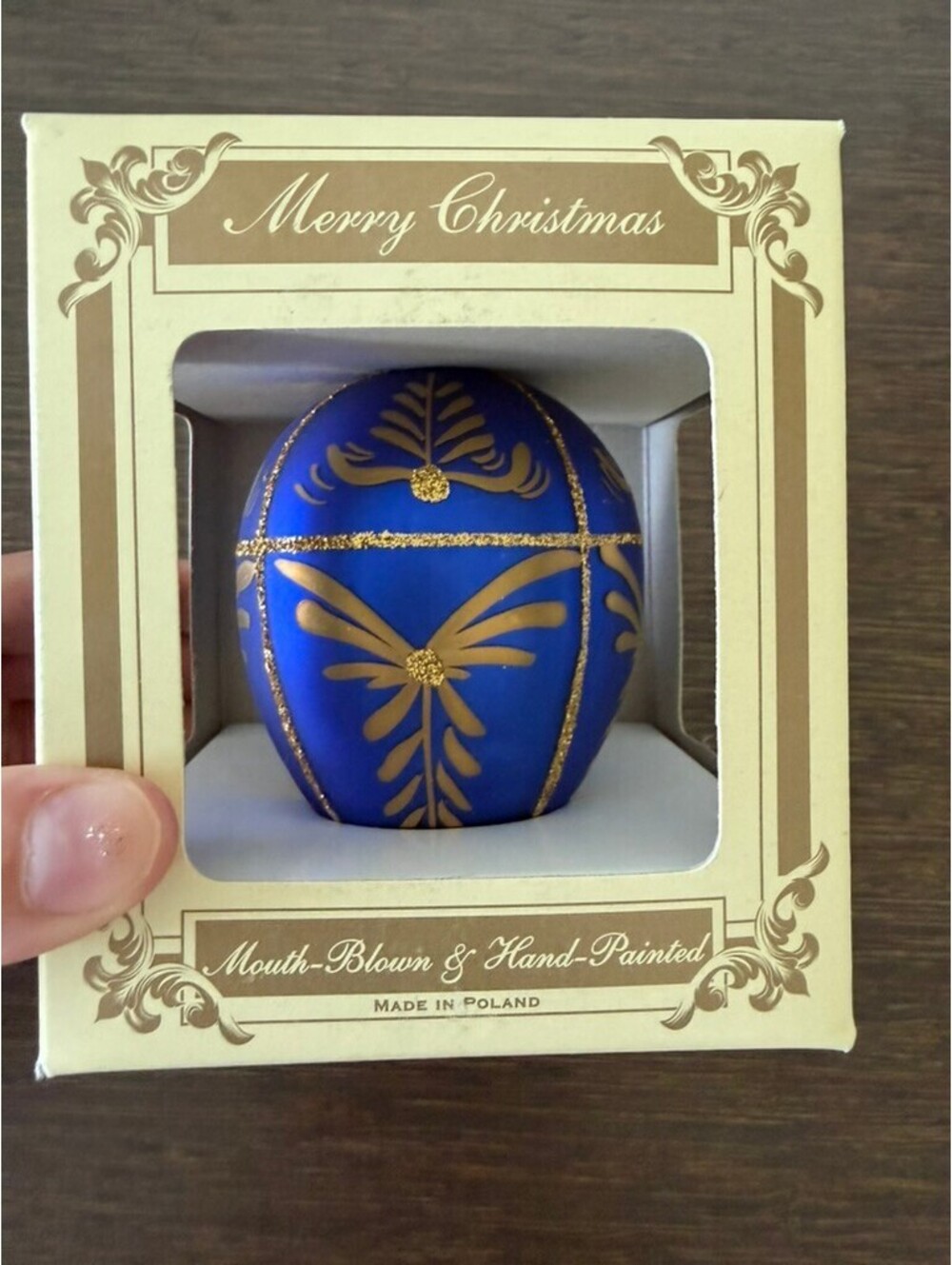 Blue Glass Egg Ornament - Made in Poland
